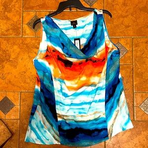 Worthington Blue and Orange Sleeveless Blouse